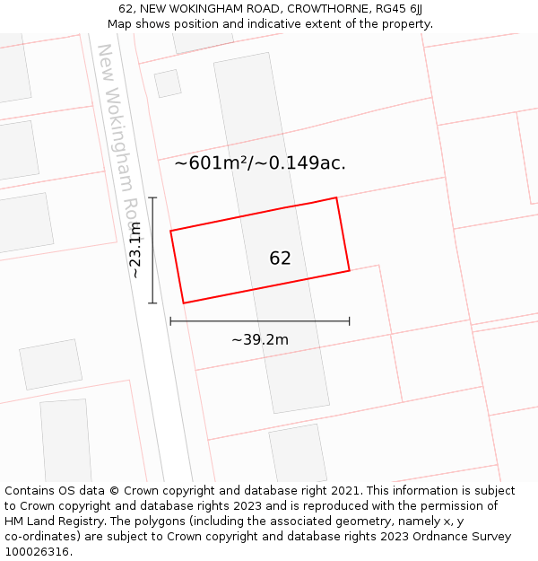 62, NEW WOKINGHAM ROAD, CROWTHORNE, RG45 6JJ: Plot and title map