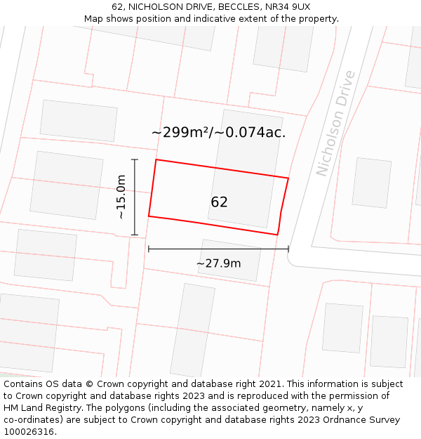 62, NICHOLSON DRIVE, BECCLES, NR34 9UX: Plot and title map