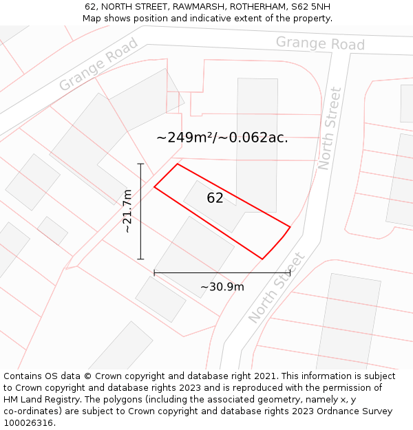 62, NORTH STREET, RAWMARSH, ROTHERHAM, S62 5NH: Plot and title map