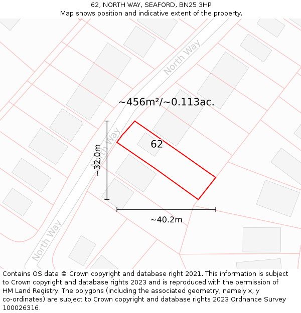 62, NORTH WAY, SEAFORD, BN25 3HP: Plot and title map