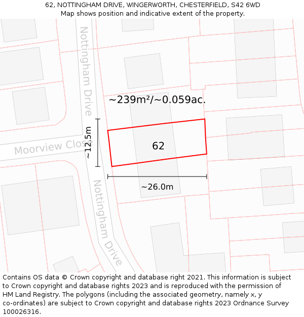 62, NOTTINGHAM DRIVE, WINGERWORTH, CHESTERFIELD, S42 6WD: Plot and title map
