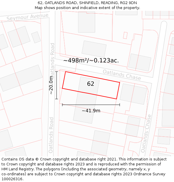 62, OATLANDS ROAD, SHINFIELD, READING, RG2 9DN: Plot and title map