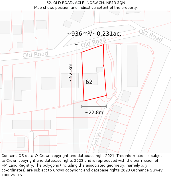 62, OLD ROAD, ACLE, NORWICH, NR13 3QN: Plot and title map