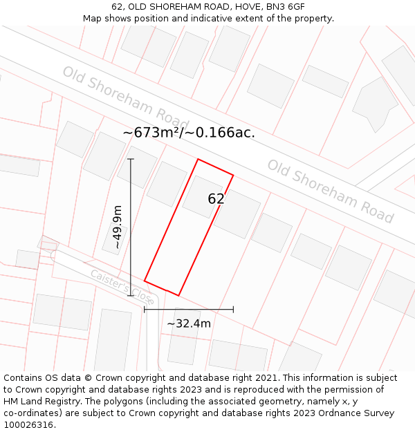 62, OLD SHOREHAM ROAD, HOVE, BN3 6GF: Plot and title map