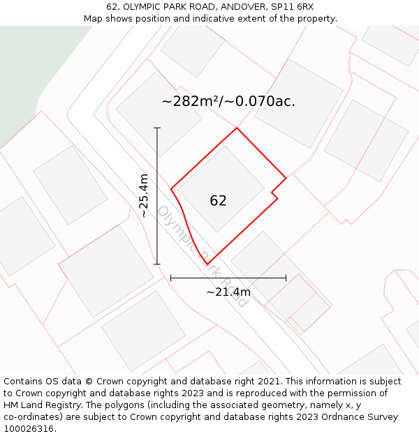 62, OLYMPIC PARK ROAD, ANDOVER, SP11 6RX: Plot and title map