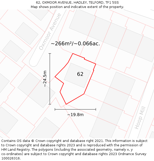 62, OXMOOR AVENUE, HADLEY, TELFORD, TF1 5SS: Plot and title map