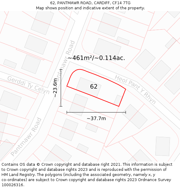 62, PANTMAWR ROAD, CARDIFF, CF14 7TG: Plot and title map