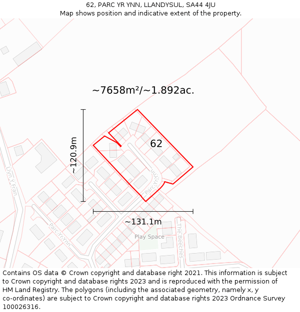 62, PARC YR YNN, LLANDYSUL, SA44 4JU: Plot and title map