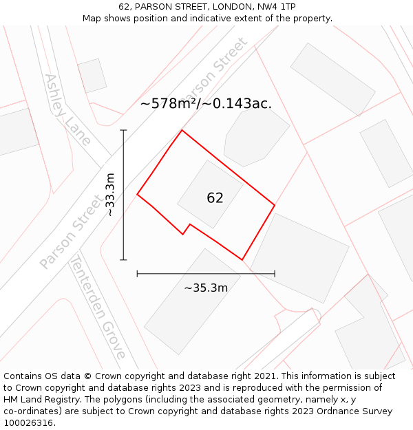 62, PARSON STREET, LONDON, NW4 1TP: Plot and title map