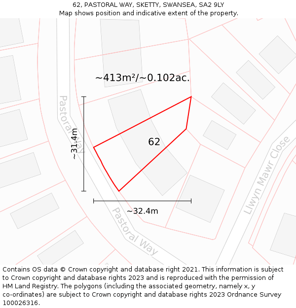 62, PASTORAL WAY, SKETTY, SWANSEA, SA2 9LY: Plot and title map