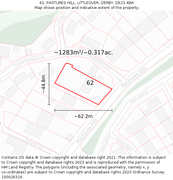 62, PASTURES HILL, LITTLEOVER, DERBY, DE23 4BA: Plot and title map