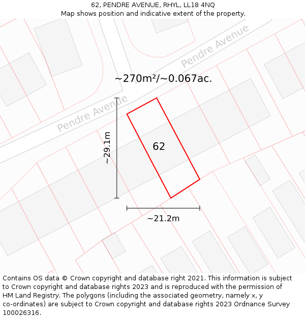 62, PENDRE AVENUE, RHYL, LL18 4NQ: Plot and title map