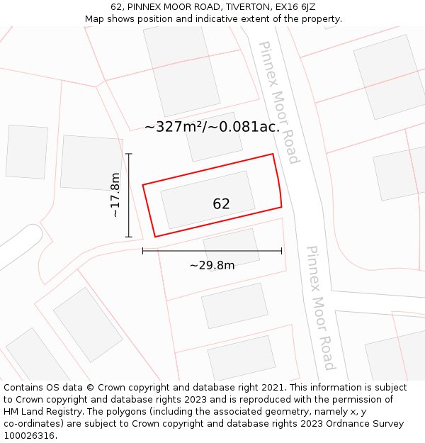 62, PINNEX MOOR ROAD, TIVERTON, EX16 6JZ: Plot and title map