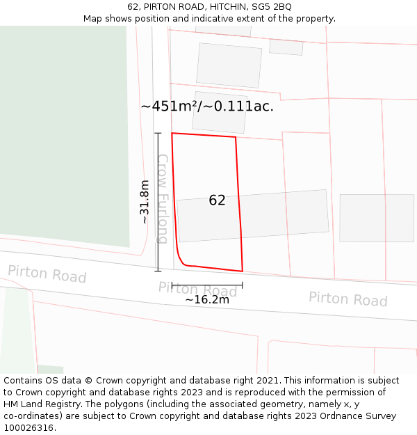 62, PIRTON ROAD, HITCHIN, SG5 2BQ: Plot and title map