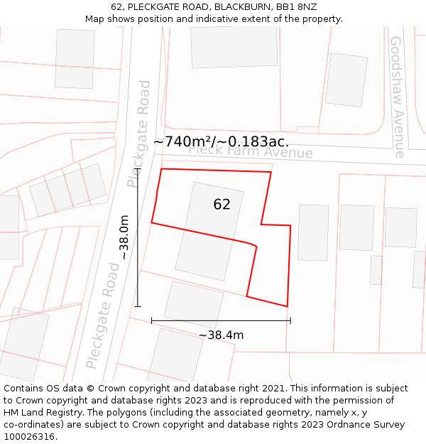 62, PLECKGATE ROAD, BLACKBURN, BB1 8NZ: Plot and title map