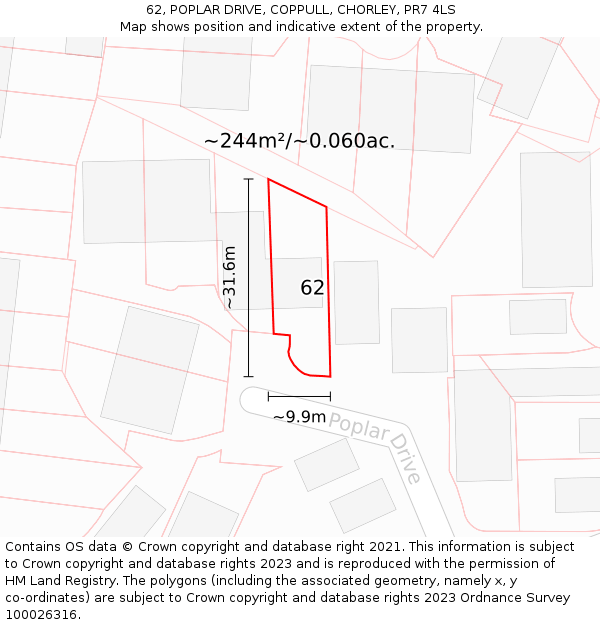 62, POPLAR DRIVE, COPPULL, CHORLEY, PR7 4LS: Plot and title map