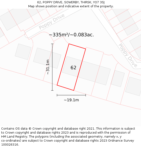 62, POPPY DRIVE, SOWERBY, THIRSK, YO7 3SJ: Plot and title map