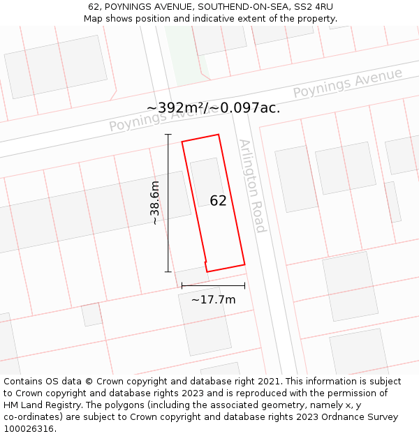 62, POYNINGS AVENUE, SOUTHEND-ON-SEA, SS2 4RU: Plot and title map