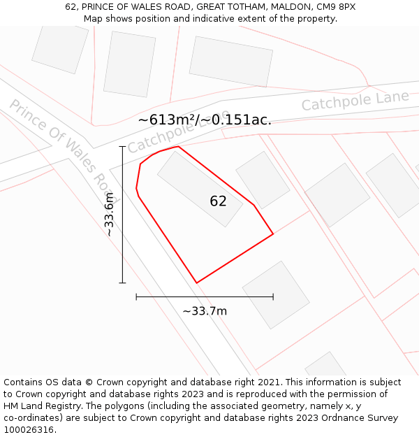 62, PRINCE OF WALES ROAD, GREAT TOTHAM, MALDON, CM9 8PX: Plot and title map