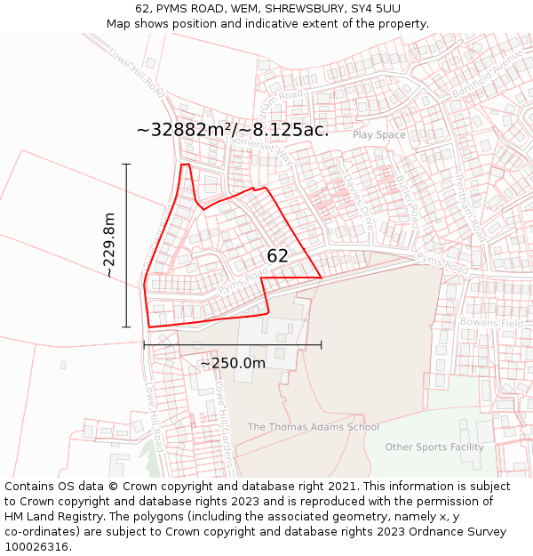 62, PYMS ROAD, WEM, SHREWSBURY, SY4 5UU: Plot and title map