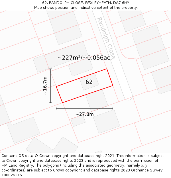 62, RANDOLPH CLOSE, BEXLEYHEATH, DA7 6HY: Plot and title map