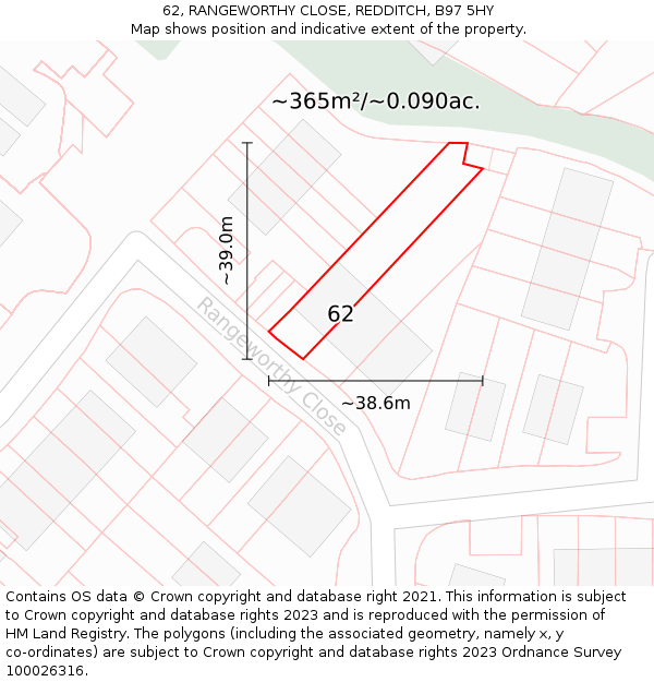 62, RANGEWORTHY CLOSE, REDDITCH, B97 5HY: Plot and title map