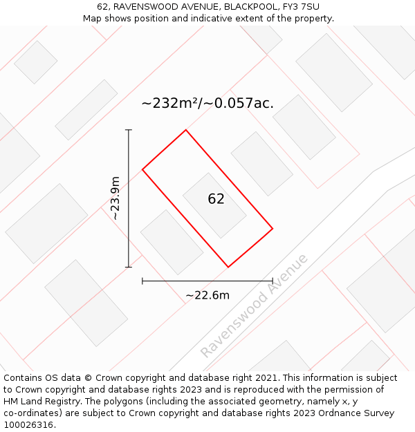 62, RAVENSWOOD AVENUE, BLACKPOOL, FY3 7SU: Plot and title map