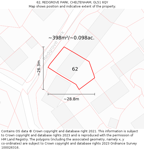 62, REDGROVE PARK, CHELTENHAM, GL51 6QY: Plot and title map