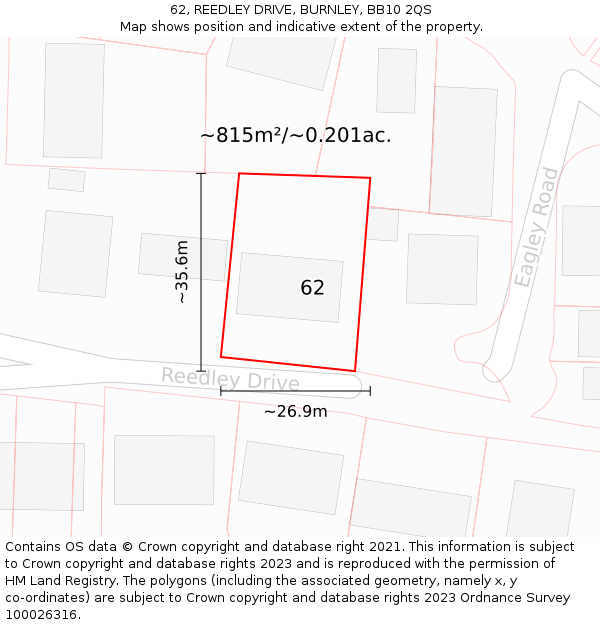 62, REEDLEY DRIVE, BURNLEY, BB10 2QS: Plot and title map