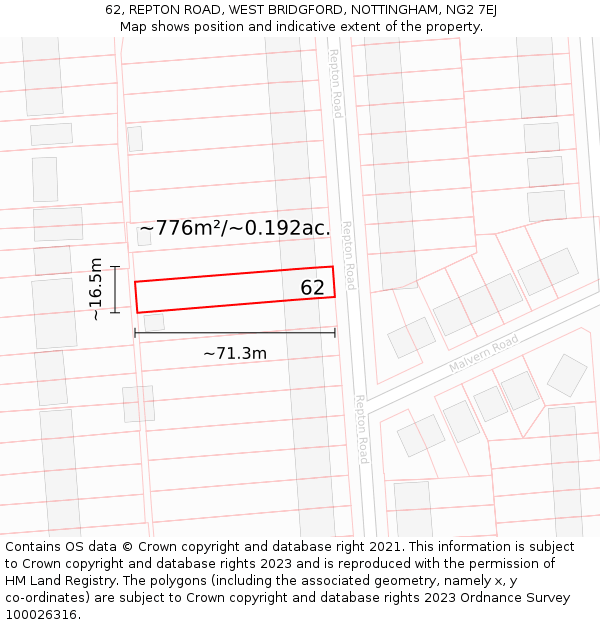 62, REPTON ROAD, WEST BRIDGFORD, NOTTINGHAM, NG2 7EJ: Plot and title map