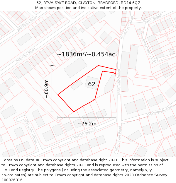 62, REVA SYKE ROAD, CLAYTON, BRADFORD, BD14 6QZ: Plot and title map