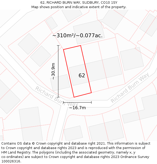 62, RICHARD BURN WAY, SUDBURY, CO10 1SY: Plot and title map