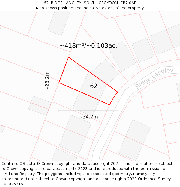 62, RIDGE LANGLEY, SOUTH CROYDON, CR2 0AR: Plot and title map