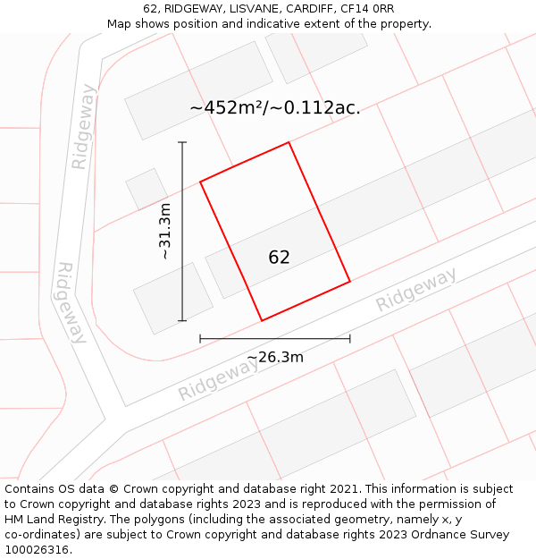 62, RIDGEWAY, LISVANE, CARDIFF, CF14 0RR: Plot and title map