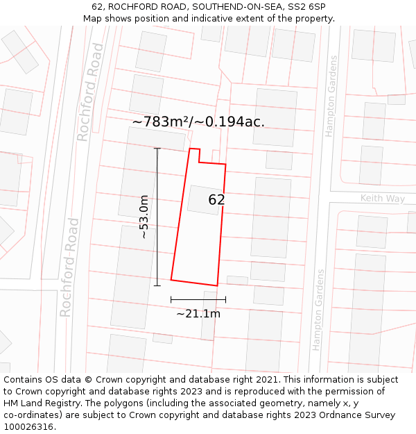 62, ROCHFORD ROAD, SOUTHEND-ON-SEA, SS2 6SP: Plot and title map