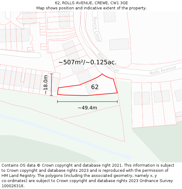 62, ROLLS AVENUE, CREWE, CW1 3GE: Plot and title map