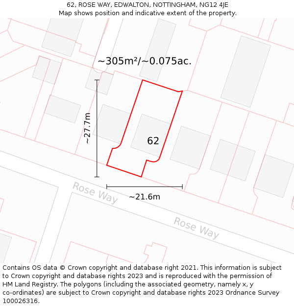 62, ROSE WAY, EDWALTON, NOTTINGHAM, NG12 4JE: Plot and title map