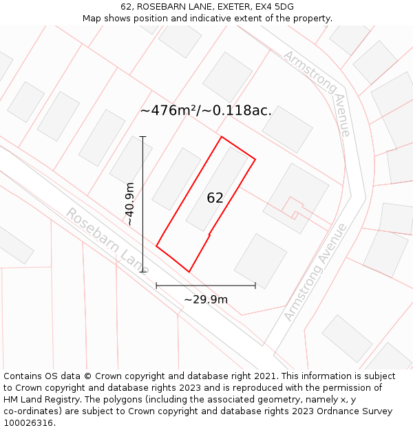 62, ROSEBARN LANE, EXETER, EX4 5DG: Plot and title map