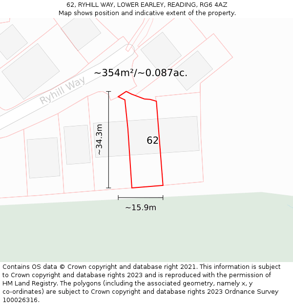 62, RYHILL WAY, LOWER EARLEY, READING, RG6 4AZ: Plot and title map