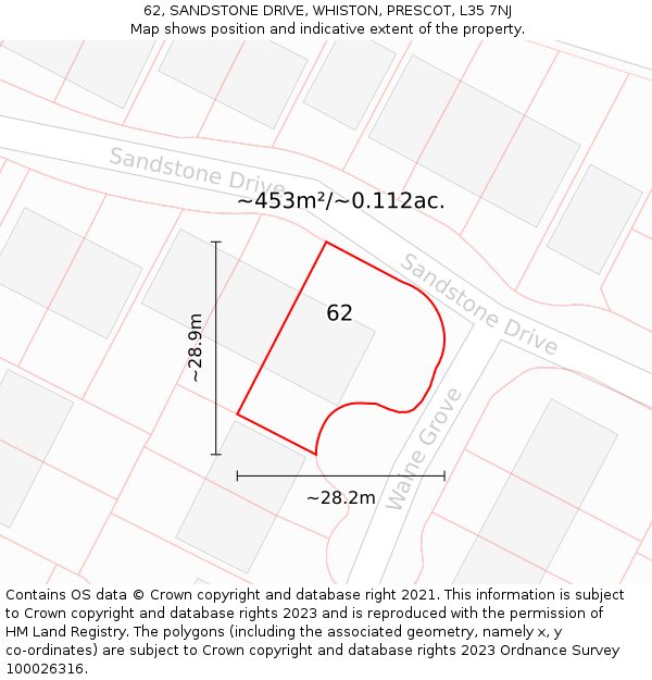 62, SANDSTONE DRIVE, WHISTON, PRESCOT, L35 7NJ: Plot and title map