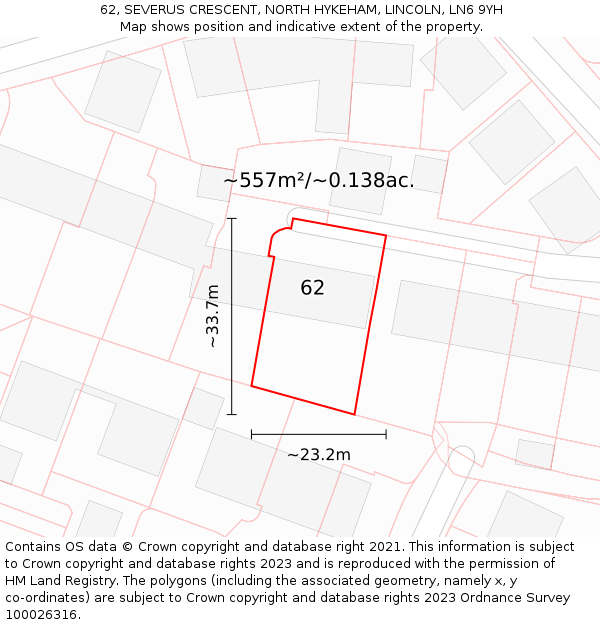 62, SEVERUS CRESCENT, NORTH HYKEHAM, LINCOLN, LN6 9YH: Plot and title map