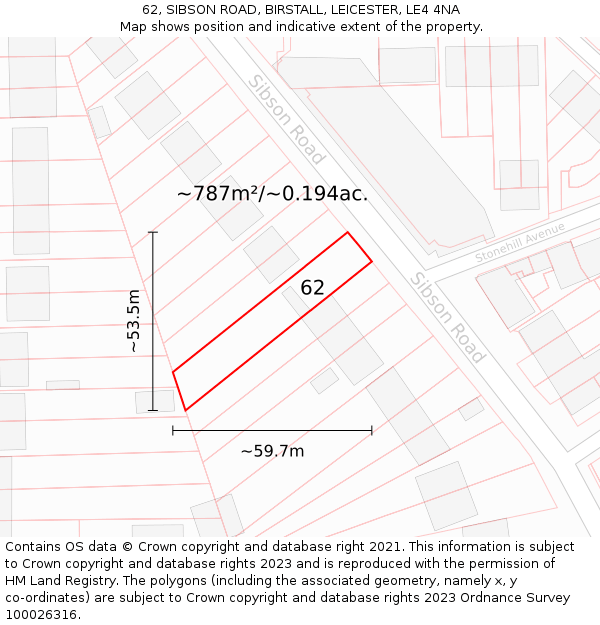 62, SIBSON ROAD, BIRSTALL, LEICESTER, LE4 4NA: Plot and title map