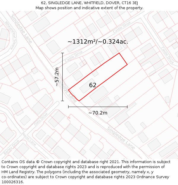 62, SINGLEDGE LANE, WHITFIELD, DOVER, CT16 3EJ: Plot and title map