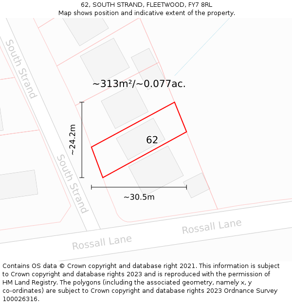 62, SOUTH STRAND, FLEETWOOD, FY7 8RL: Plot and title map