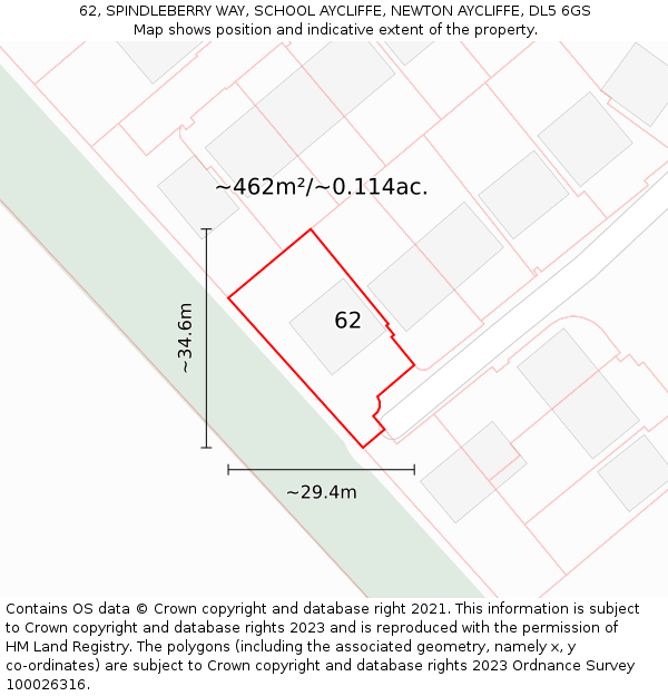 62, SPINDLEBERRY WAY, SCHOOL AYCLIFFE, NEWTON AYCLIFFE, DL5 6GS: Plot and title map