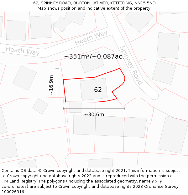 62, SPINNEY ROAD, BURTON LATIMER, KETTERING, NN15 5ND: Plot and title map