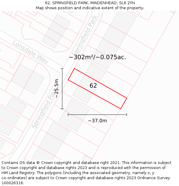 62, SPRINGFIELD PARK, MAIDENHEAD, SL6 2YN: Plot and title map
