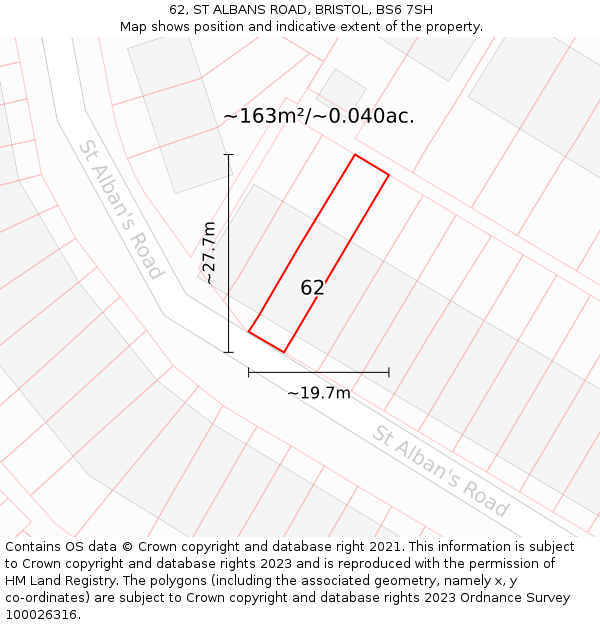 62, ST ALBANS ROAD, BRISTOL, BS6 7SH: Plot and title map