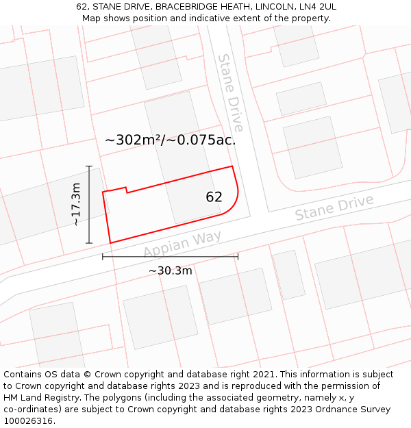 62, STANE DRIVE, BRACEBRIDGE HEATH, LINCOLN, LN4 2UL: Plot and title map