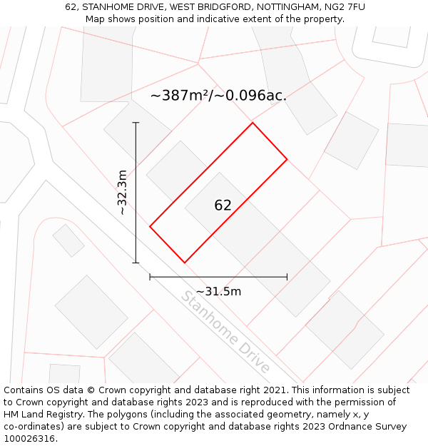 62, STANHOME DRIVE, WEST BRIDGFORD, NOTTINGHAM, NG2 7FU: Plot and title map